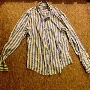 Blue and grey striped button down